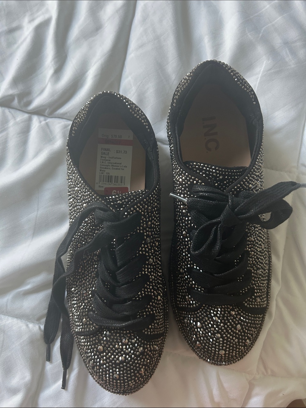 Women INC International Concepts Black Crystal-Embellished Lace-Up Sneakers